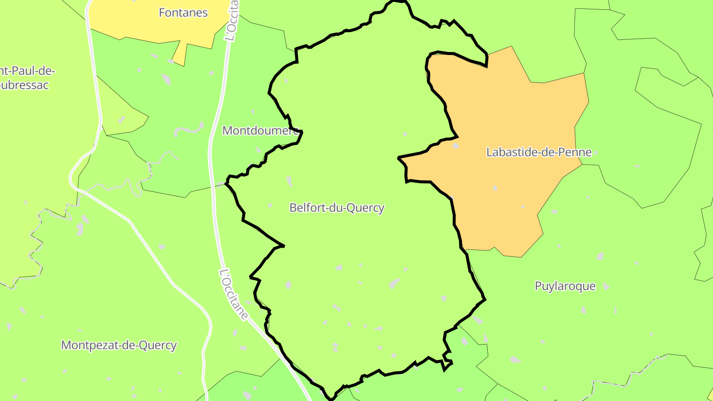 Carte des prix de l'immobilier Belfort-du-Quercy