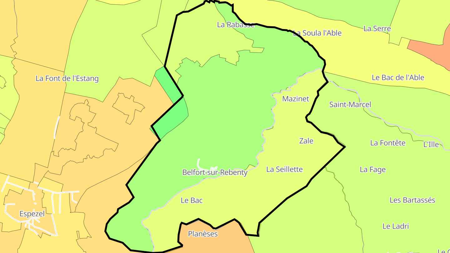 Carte des prix de l'immobilier Belfort-sur-Rebenty