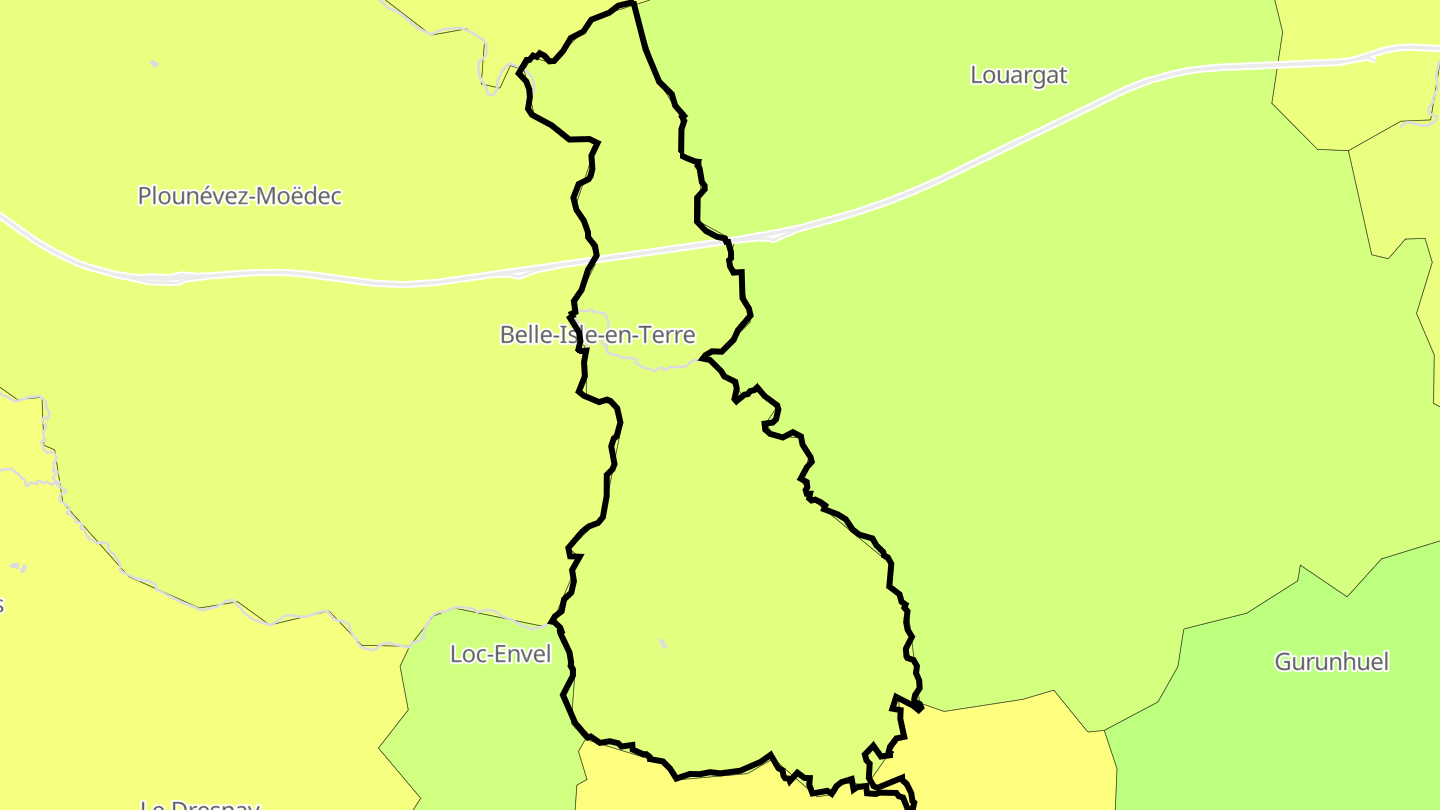 Carte des prix de l'immobilier Belle-Isle-en-Terre