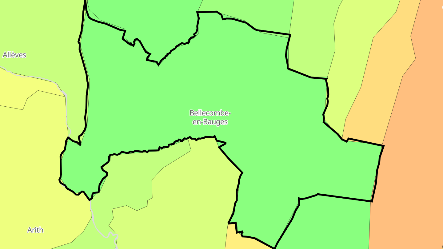 Carte des prix de l'immobilier Bellecombe-en-Bauges