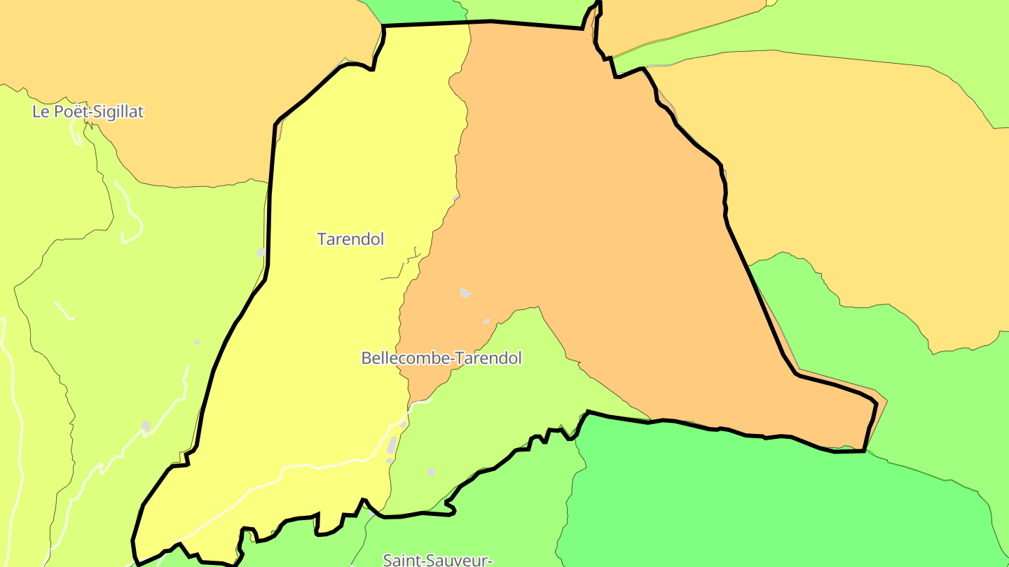 Carte des prix de l'immobilier Bellecombe-Tarendol