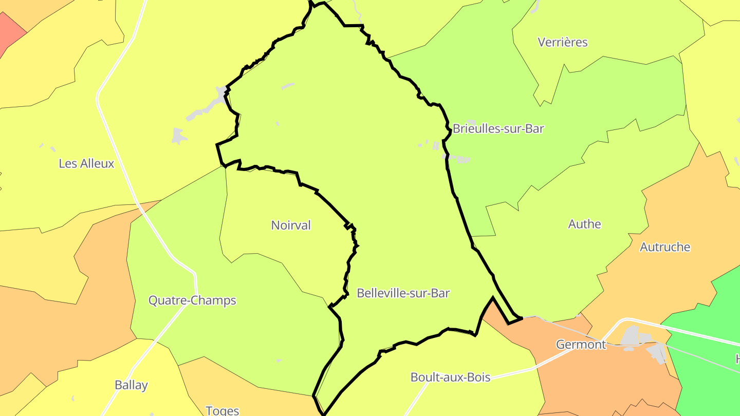 Carte des prix de l'immobilier Belleville-et-Châtillon-sur-Bar