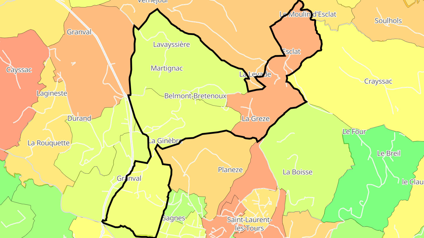 Carte des prix de l'immobilier Belmont-Bretenoux