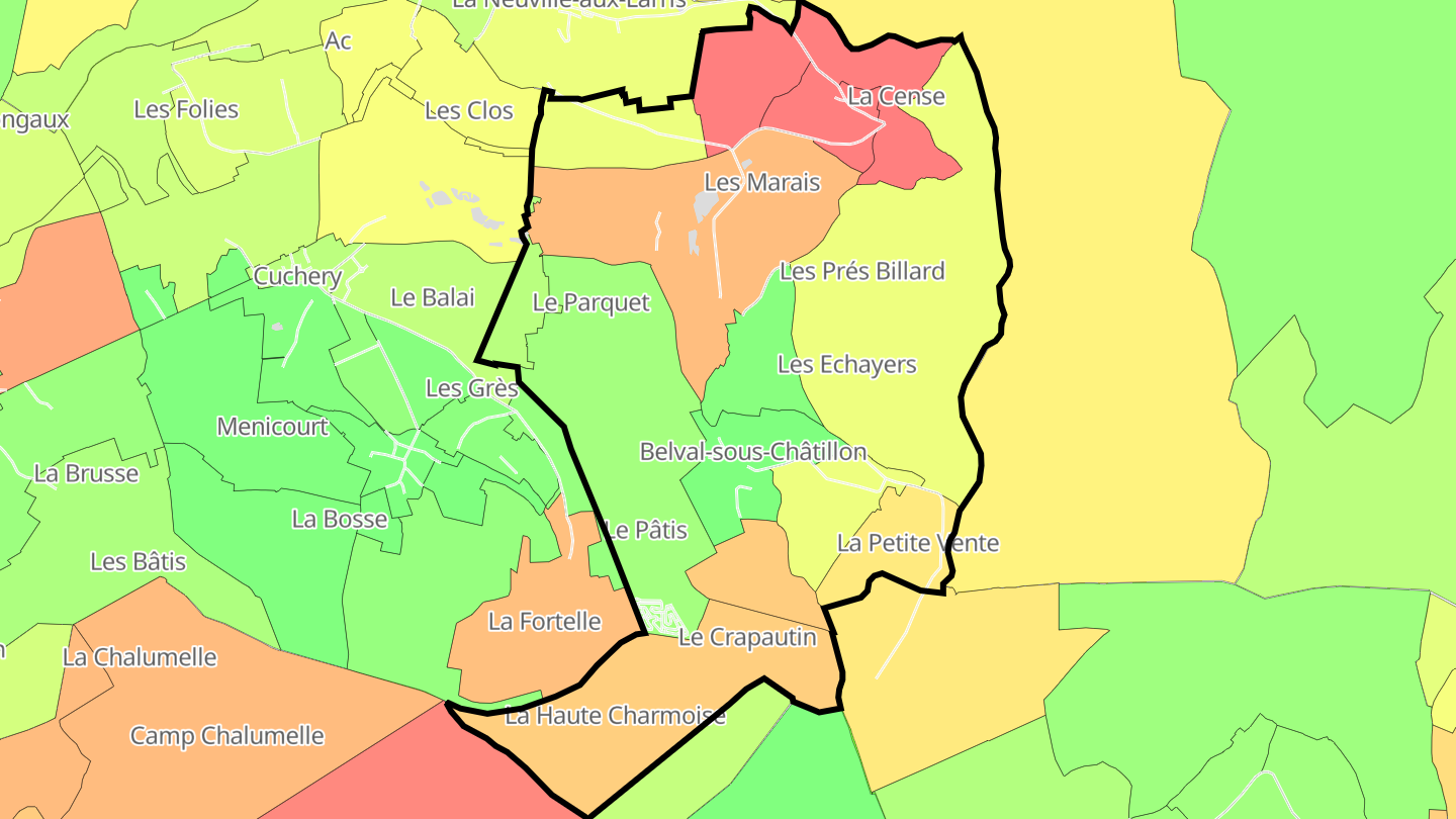 Carte des prix de l'immobilier Belval-sous-Châtillon