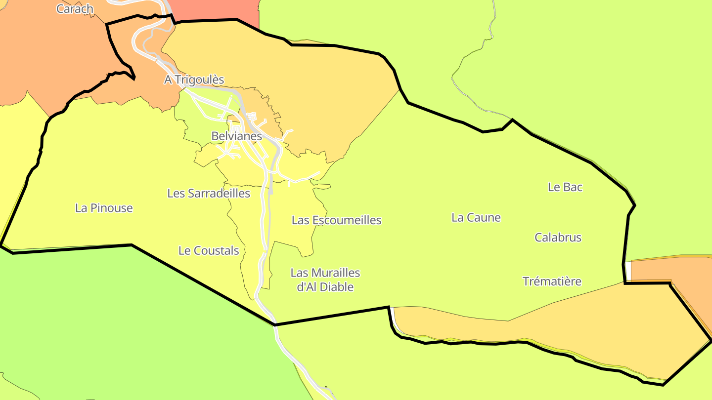 Carte des prix de l'immobilier Belvianes-et-Cavirac