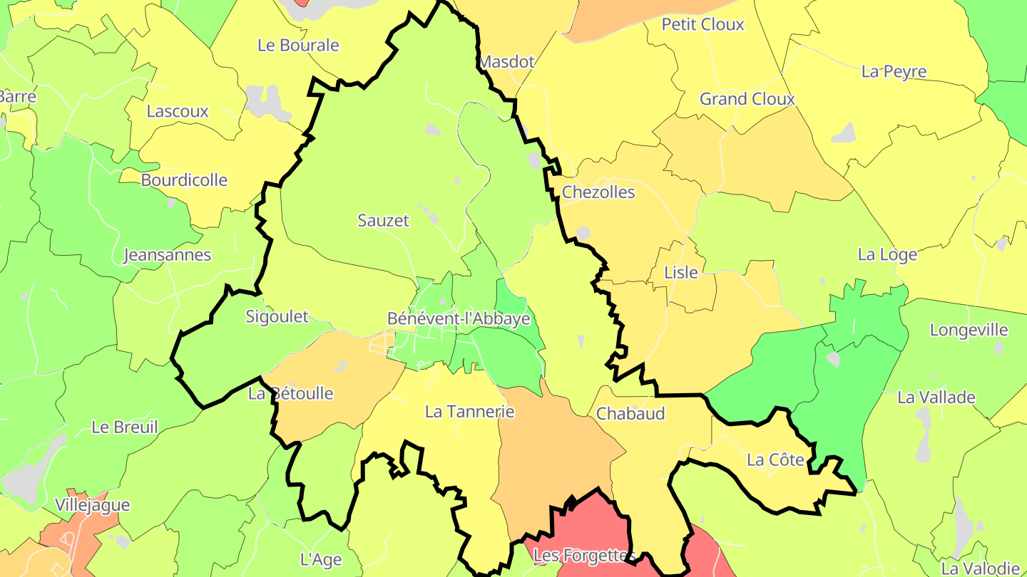Carte des prix de l'immobilier Bénévent-l'Abbaye