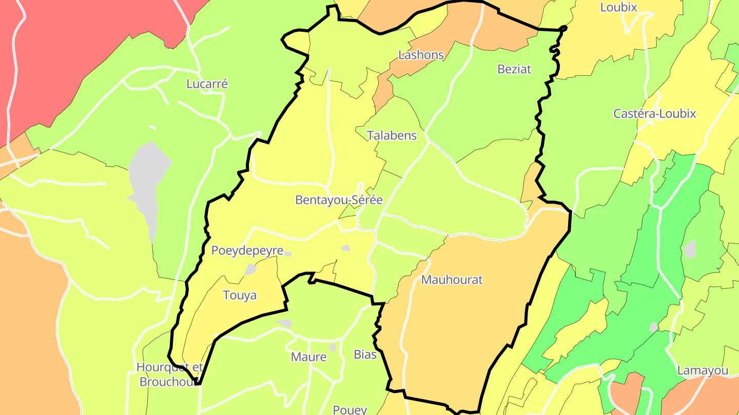 Carte des prix de l'immobilier Bentayou-Sérée