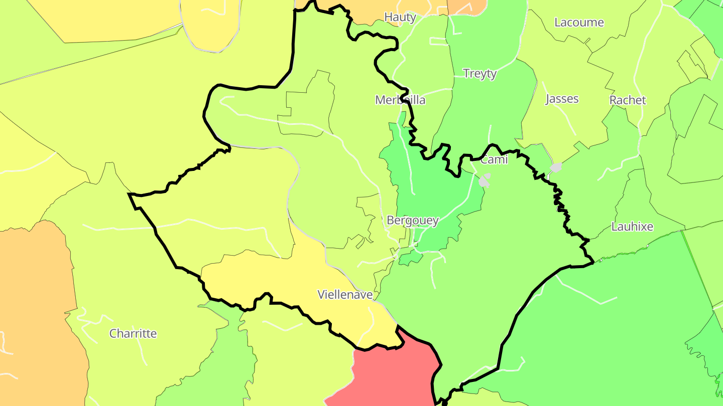 Carte des prix de l'immobilier Bergouey-Viellenave