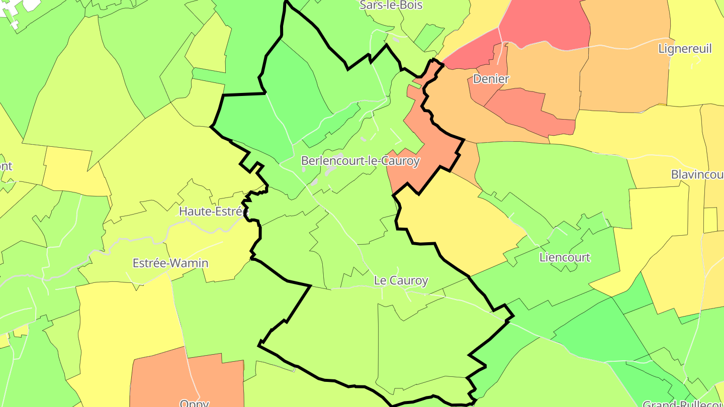 Carte des prix de l'immobilier Berlencourt-le-Cauroy