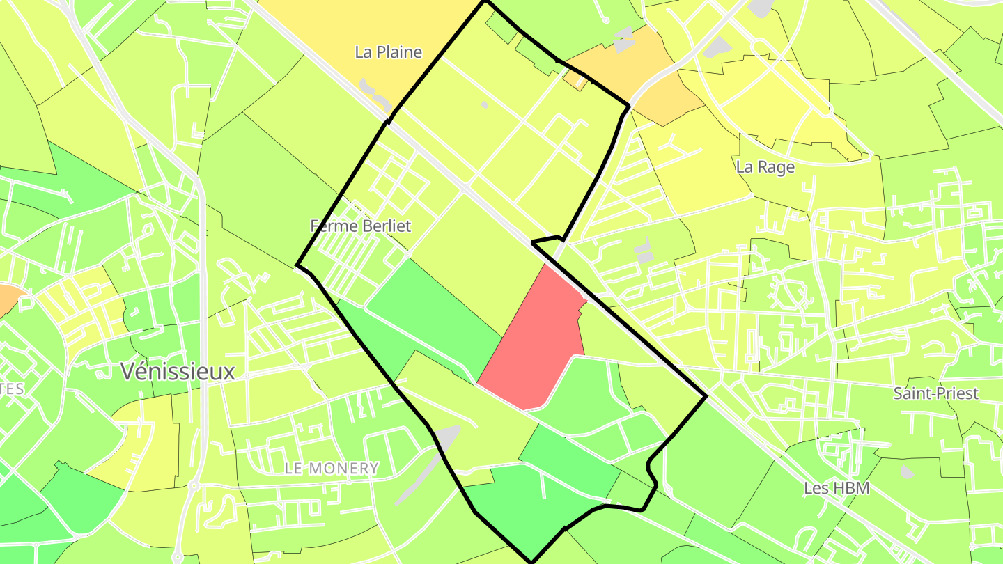 Carte des prix de l'immobilier Berliet et environs