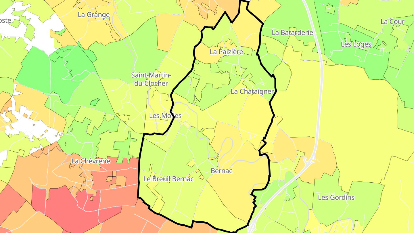 Carte des prix de l'immobilier Bernac