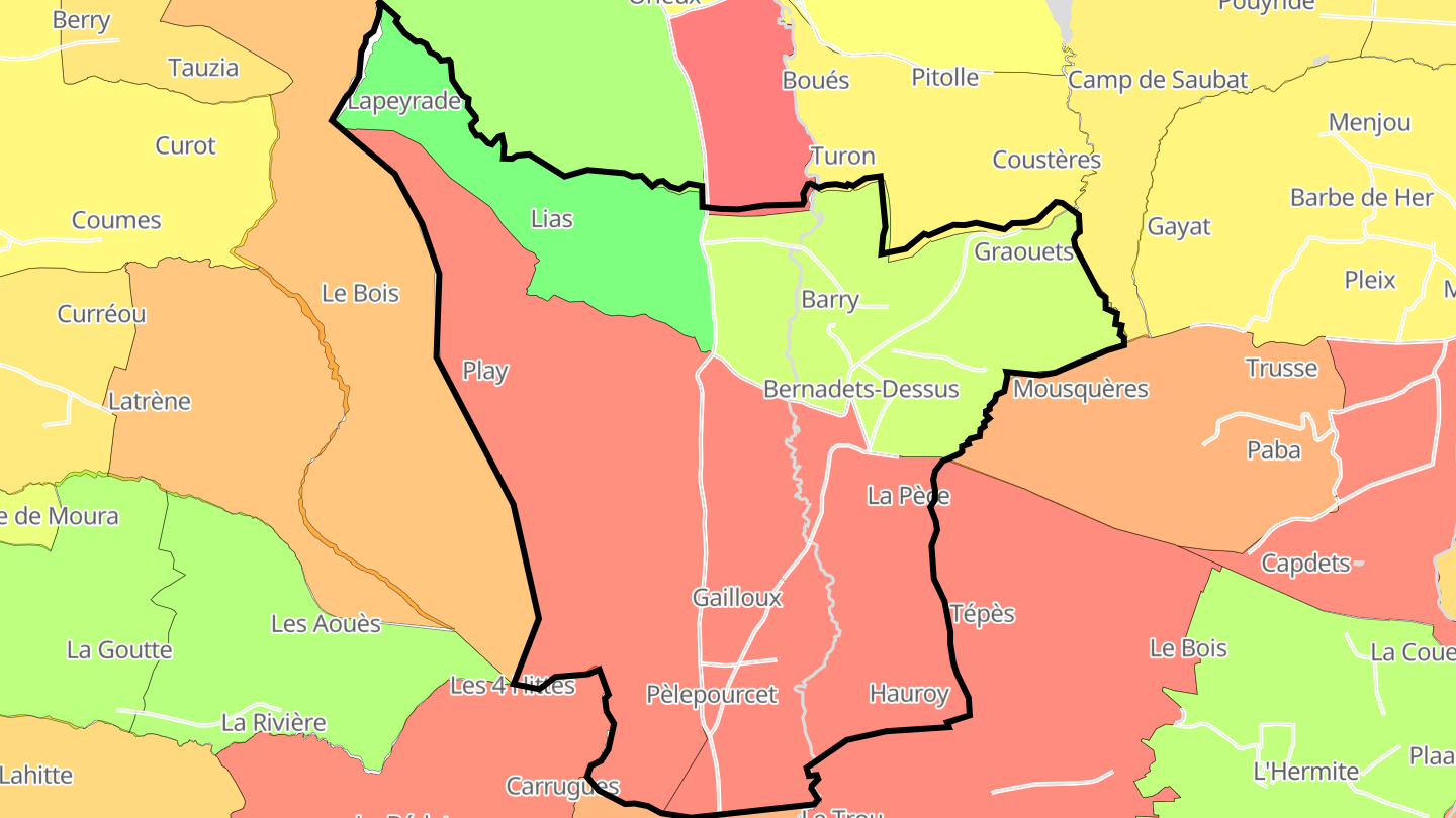 Carte des prix de l'immobilier Bernadets-Dessus