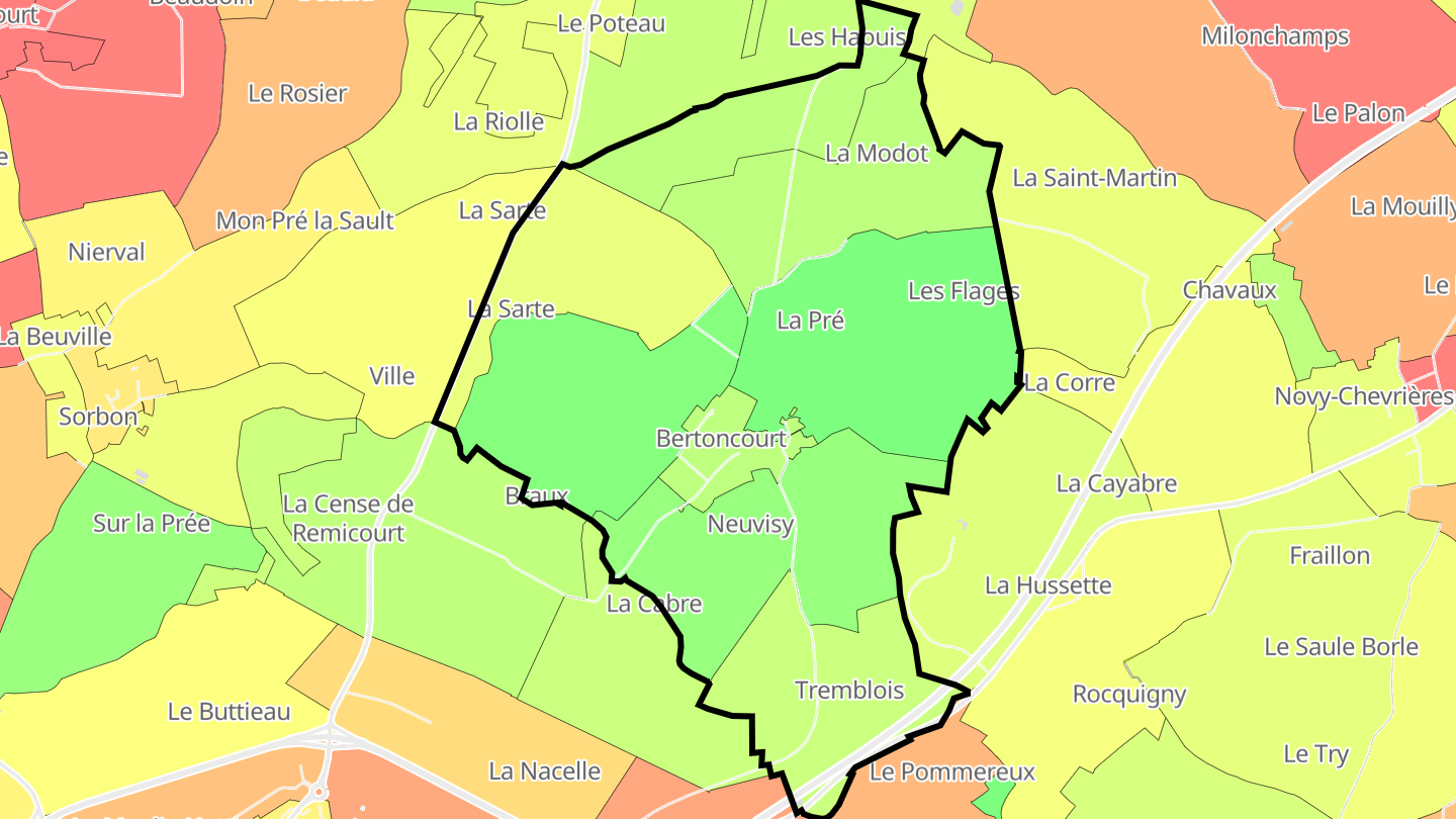 Carte des prix de l'immobilier Bertoncourt