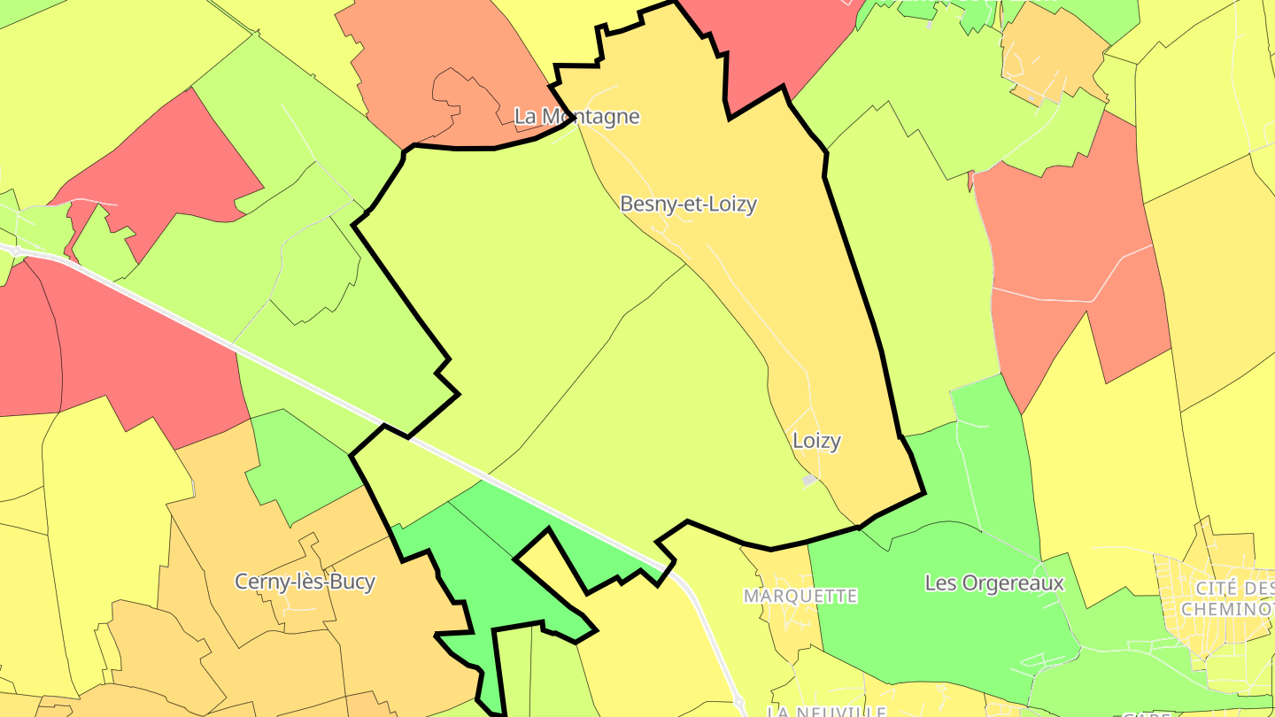 Carte des prix de l'immobilier Besny-et-Loizy