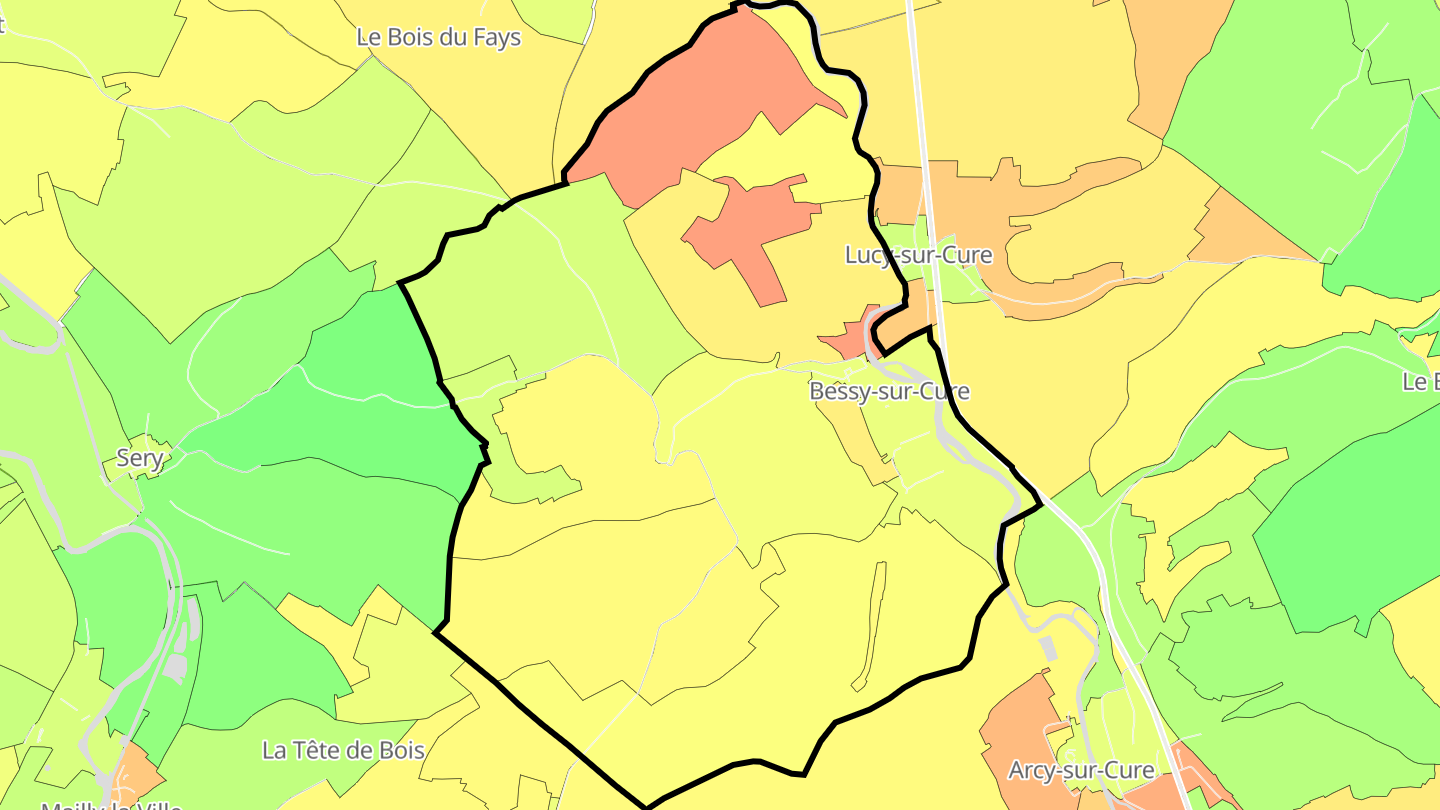 Carte des prix de l'immobilier Bessy-sur-Cure