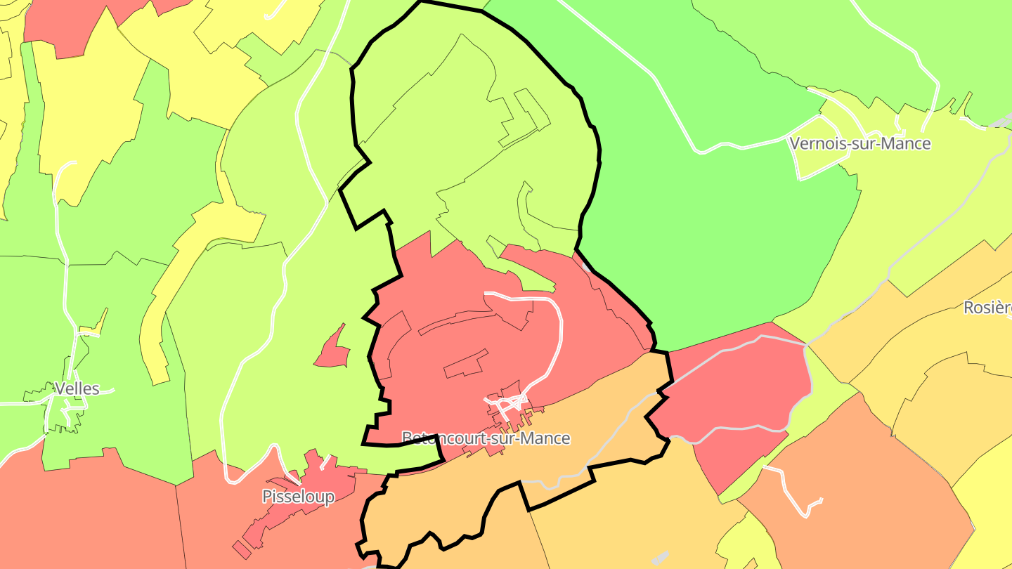 Carte des prix de l'immobilier Betoncourt-sur-Mance
