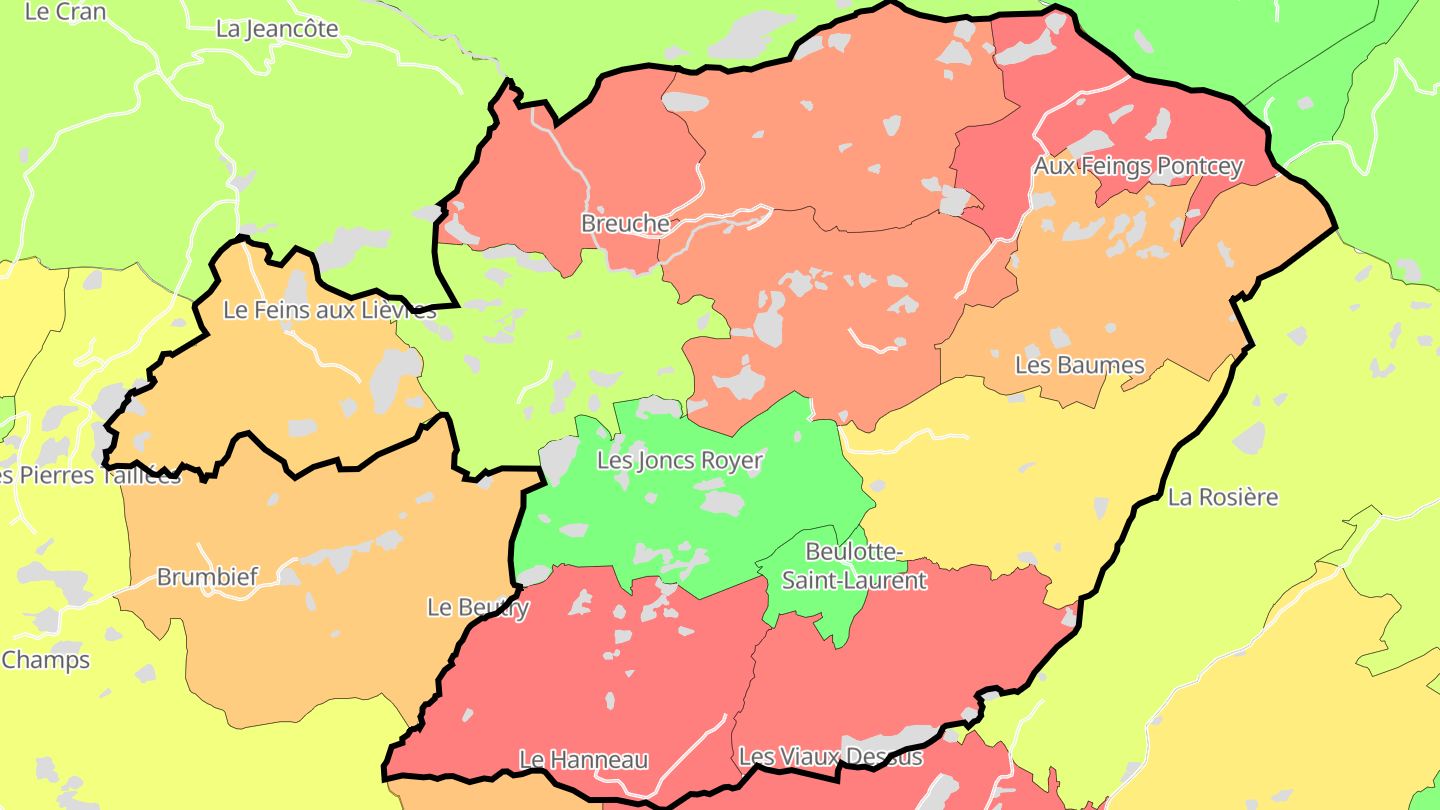 Carte des prix de l'immobilier Beulotte-Saint-Laurent