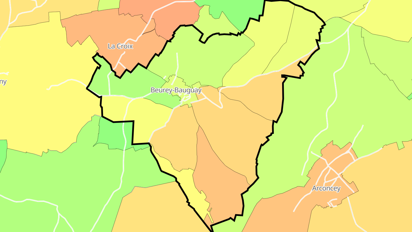 Carte des prix de l'immobilier Beurey-Bauguay