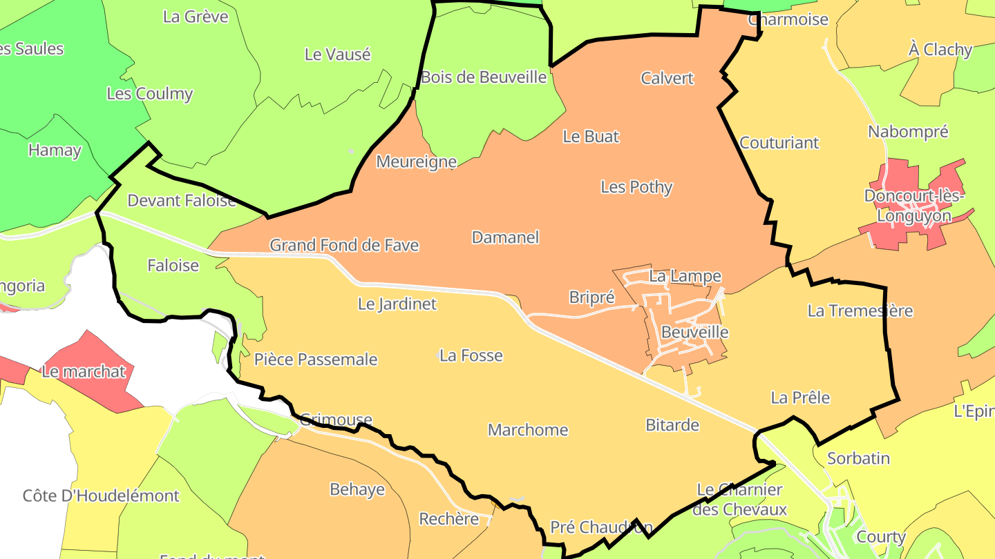 Carte des prix de l'immobilier Beuveille