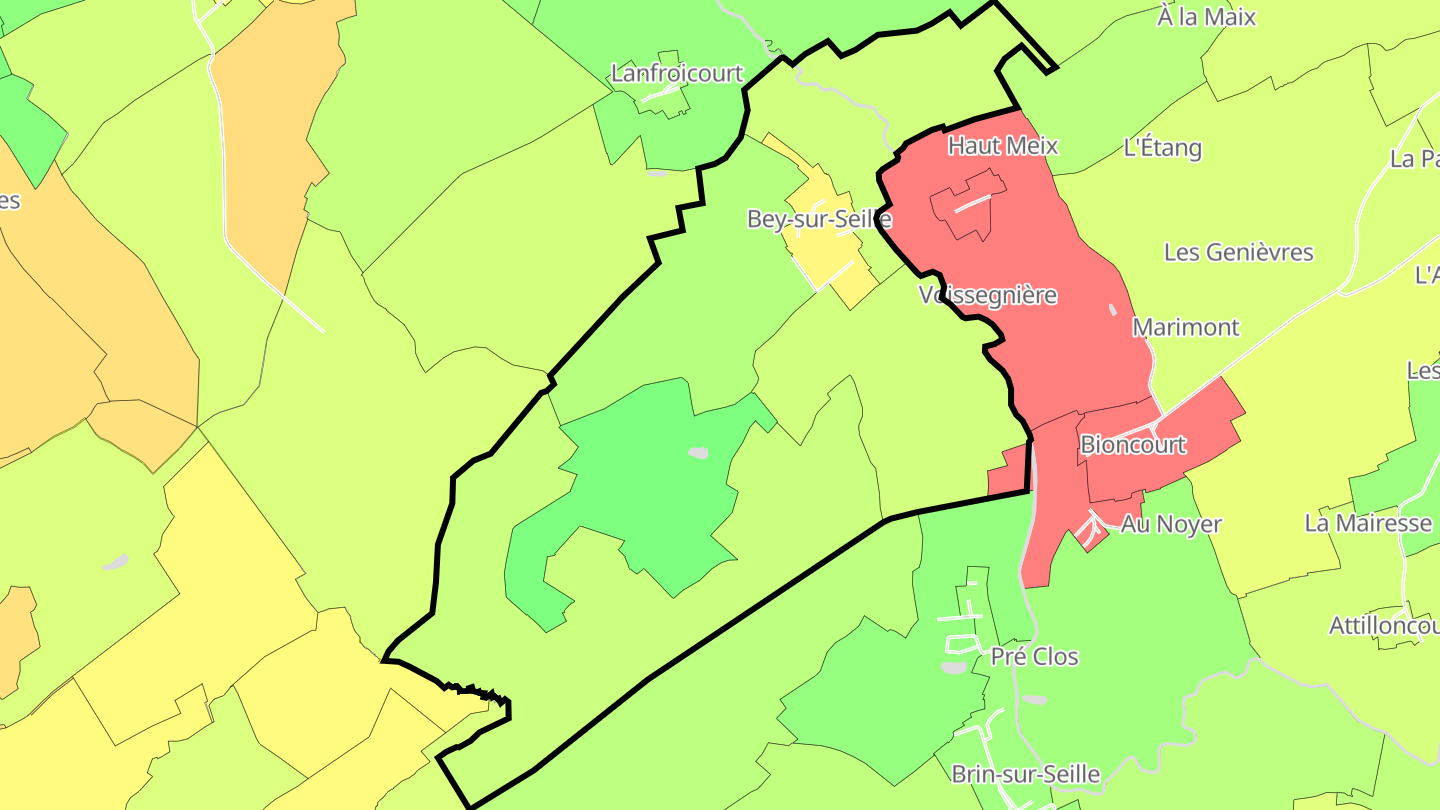 Carte des prix de l'immobilier Bey-sur-Seille