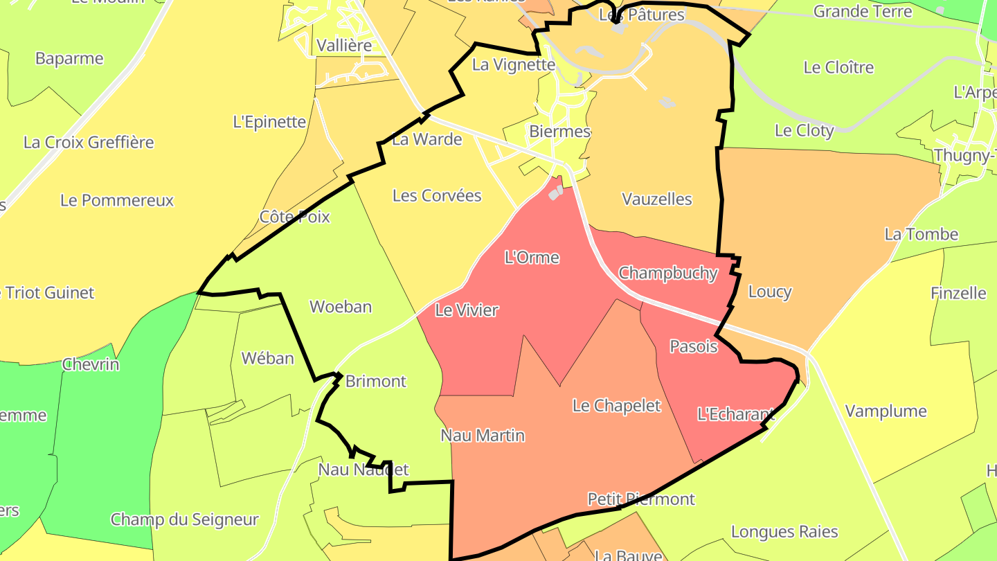 Carte des prix de l'immobilier Biermes