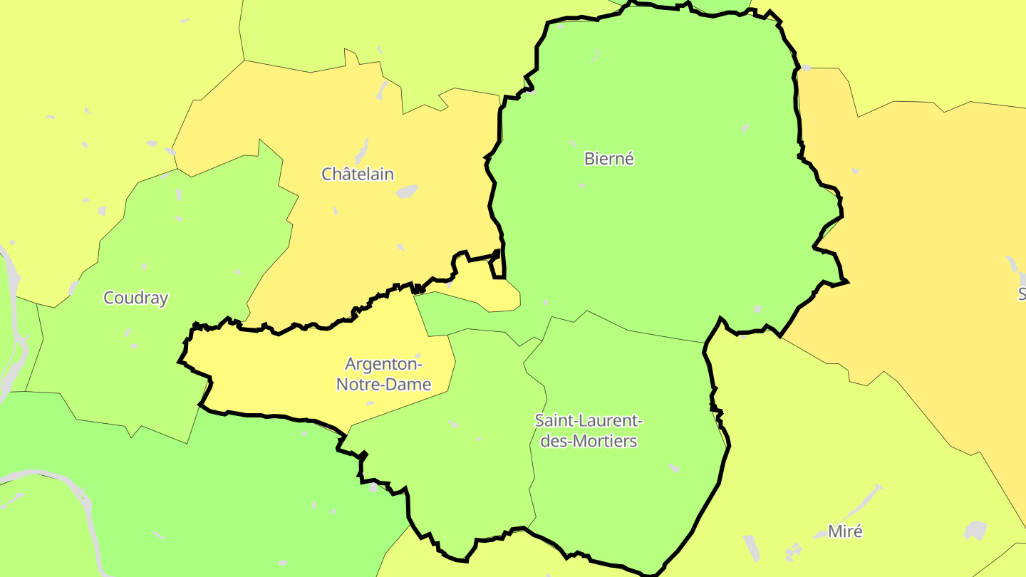Carte des prix de l'immobilier Bierné-les-Villages