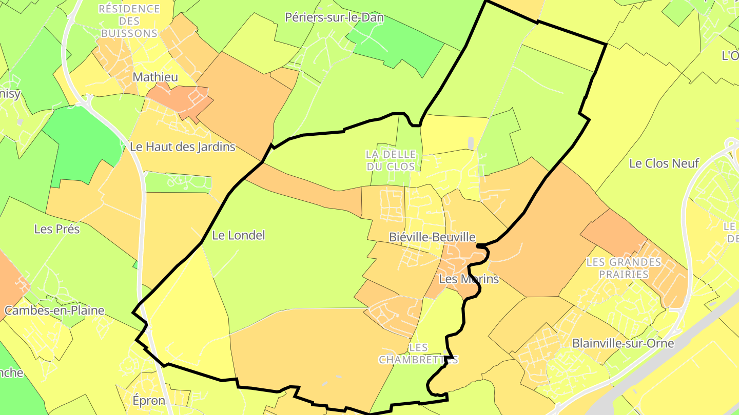 Carte des prix de l'immobilier Biéville-Beuville