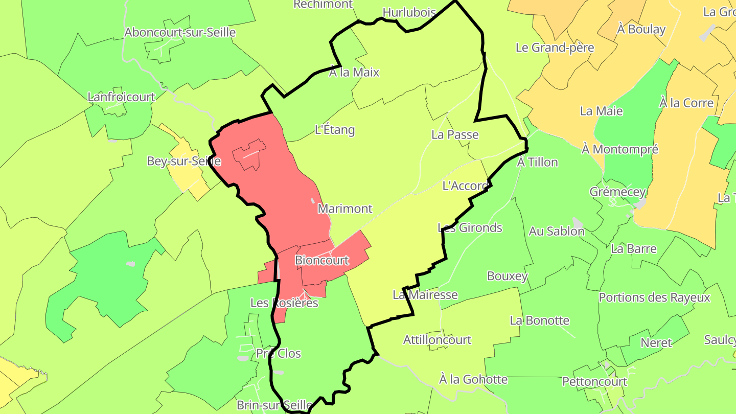 Carte des prix de l'immobilier Bioncourt