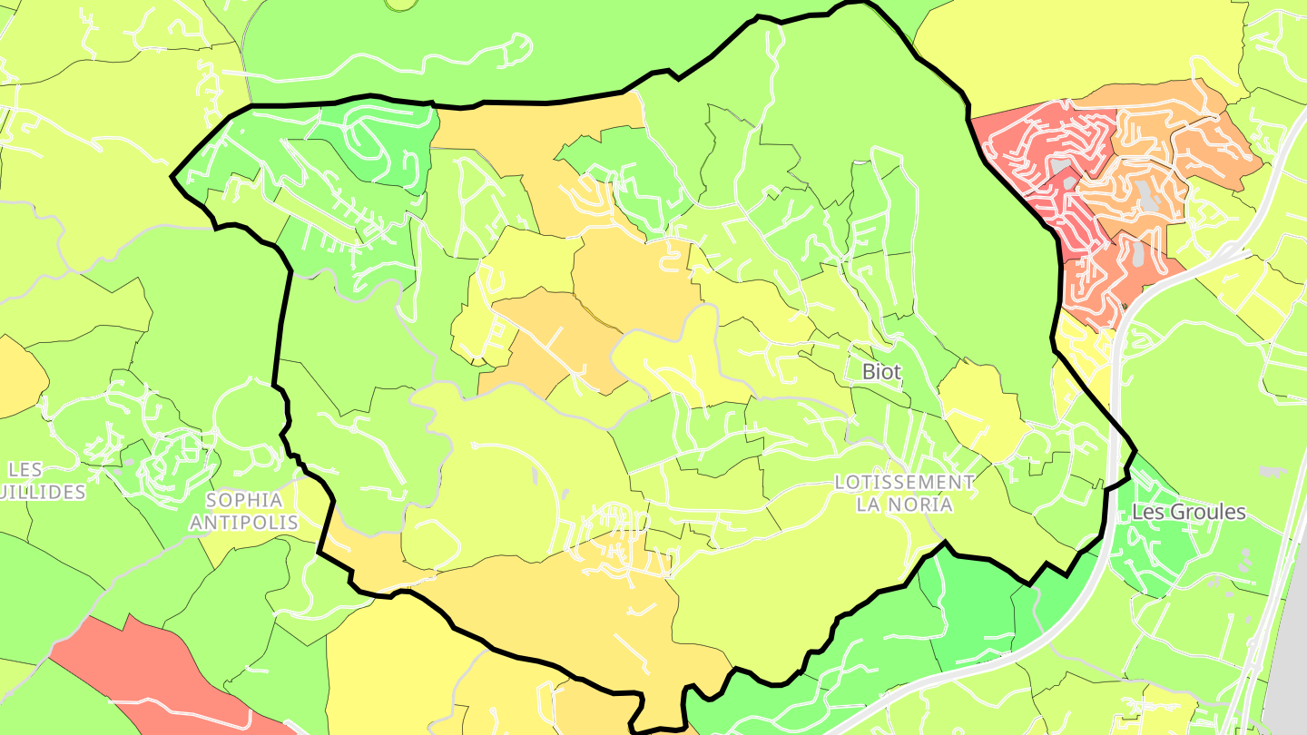 Carte des prix de l'immobilier Biot