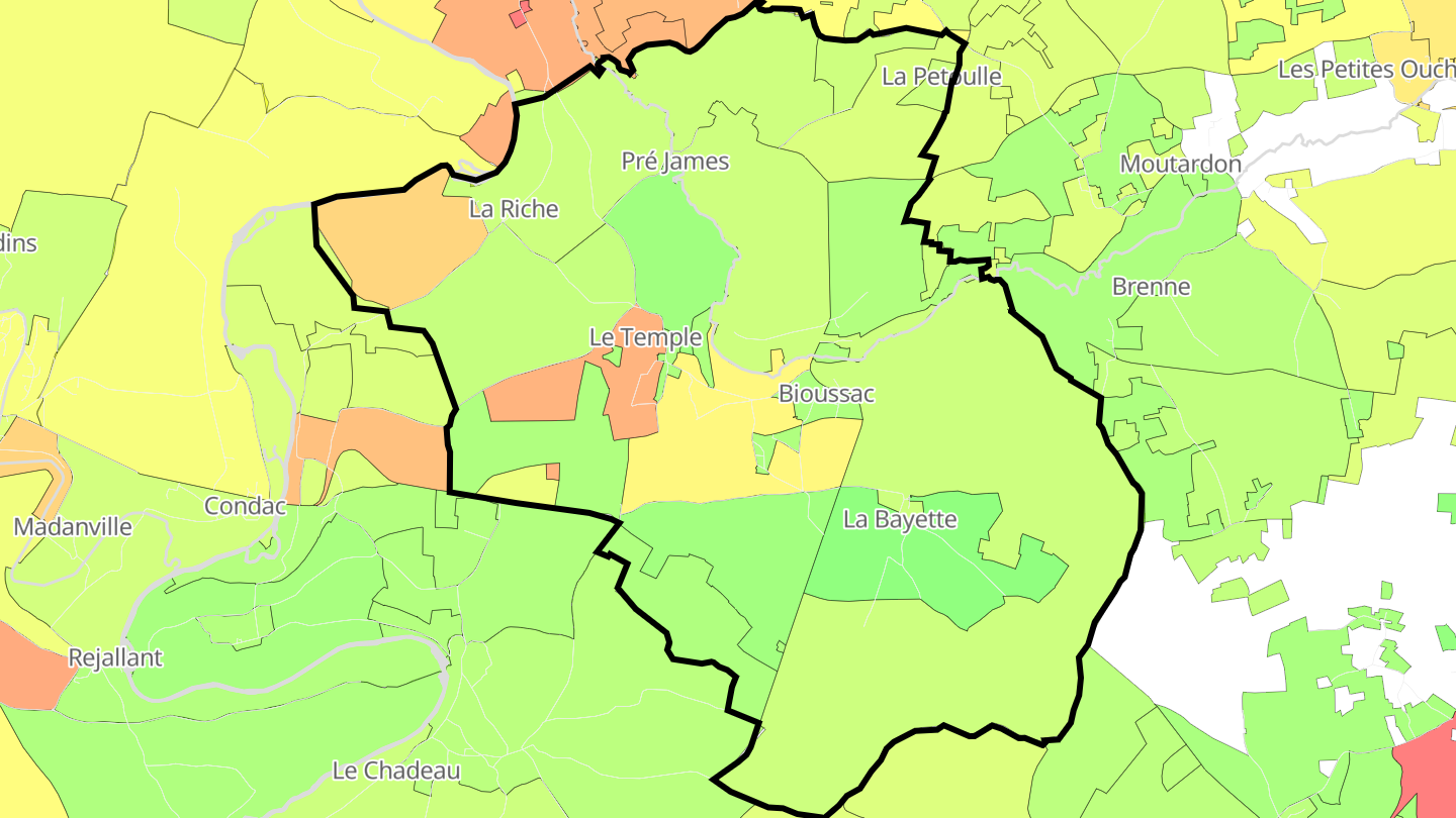 Carte des prix de l'immobilier Bioussac