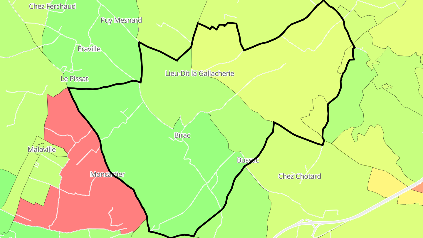 Carte des prix de l'immobilier Birac