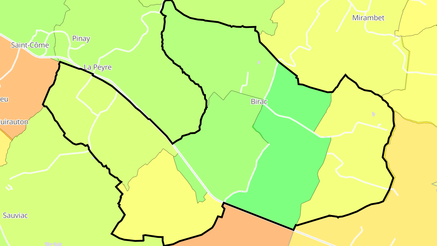 Carte des prix de l'immobilier Birac