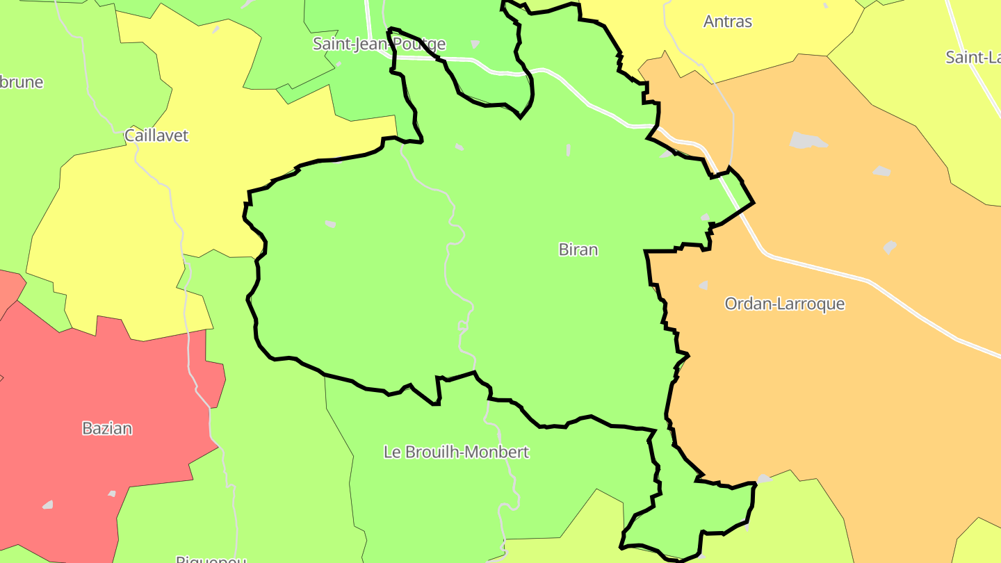Carte des prix de l'immobilier Biran