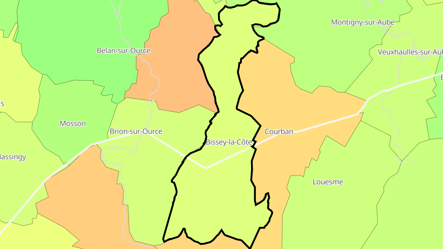 Carte des prix de l'immobilier Bissey-la-Côte