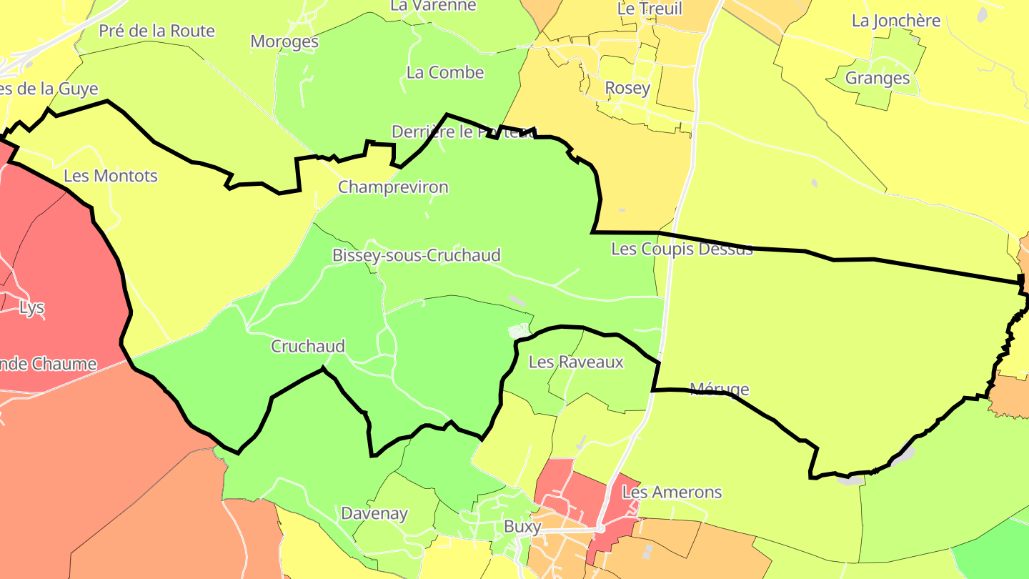 Carte des prix de l'immobilier Bissey-sous-Cruchaud