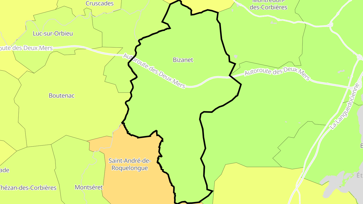 Carte des prix de l'immobilier Bizanet