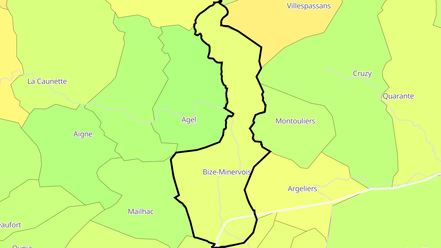 Carte des prix de l'immobilier Bize-Minervois