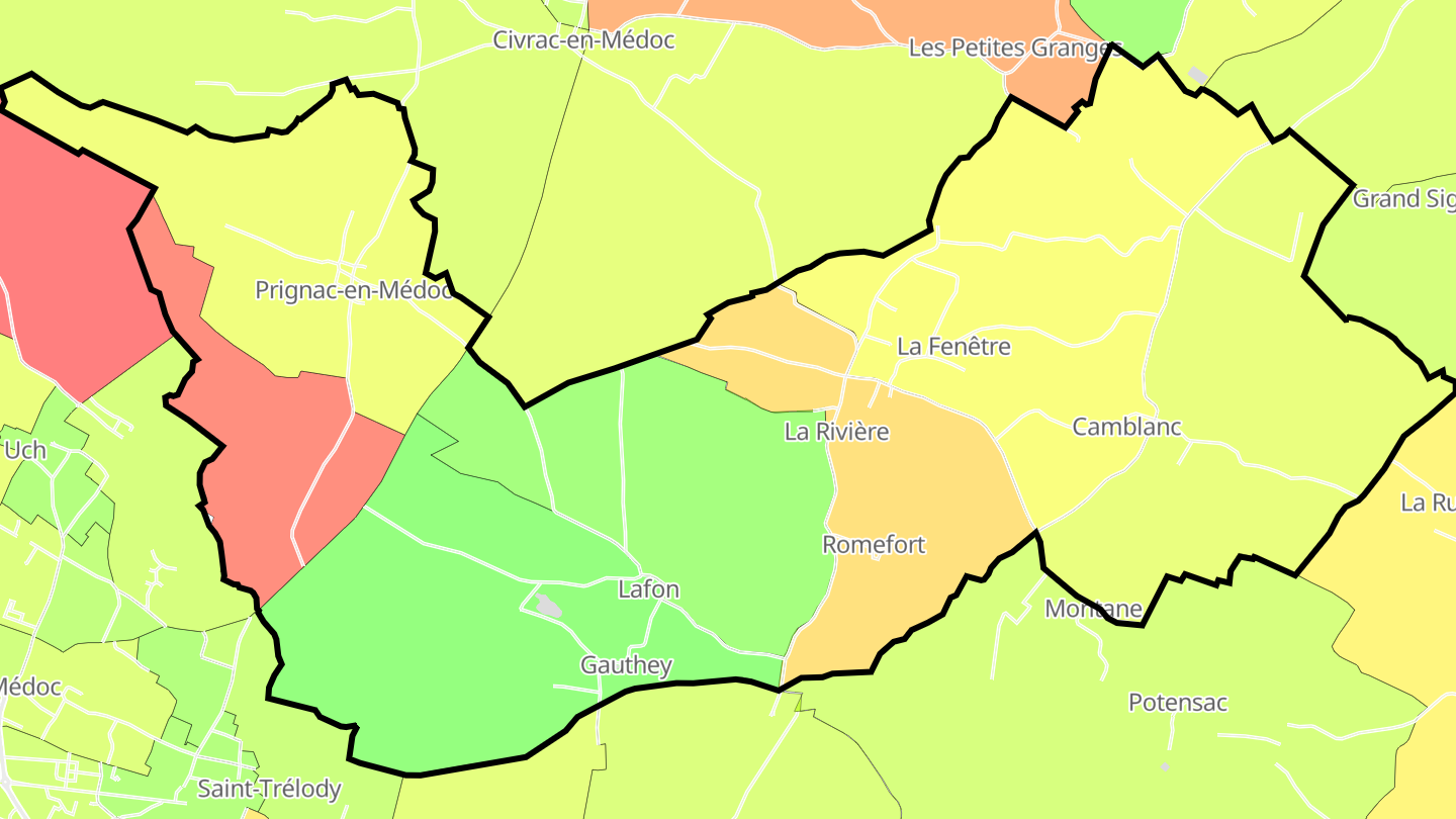 Carte des prix de l'immobilier Blaignan-Prignac