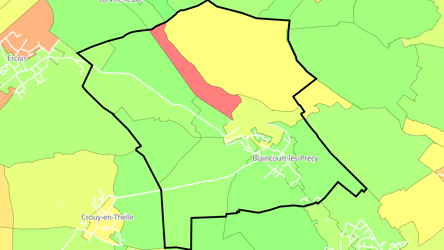 Carte des prix de l'immobilier Blaincourt-lès-Précy