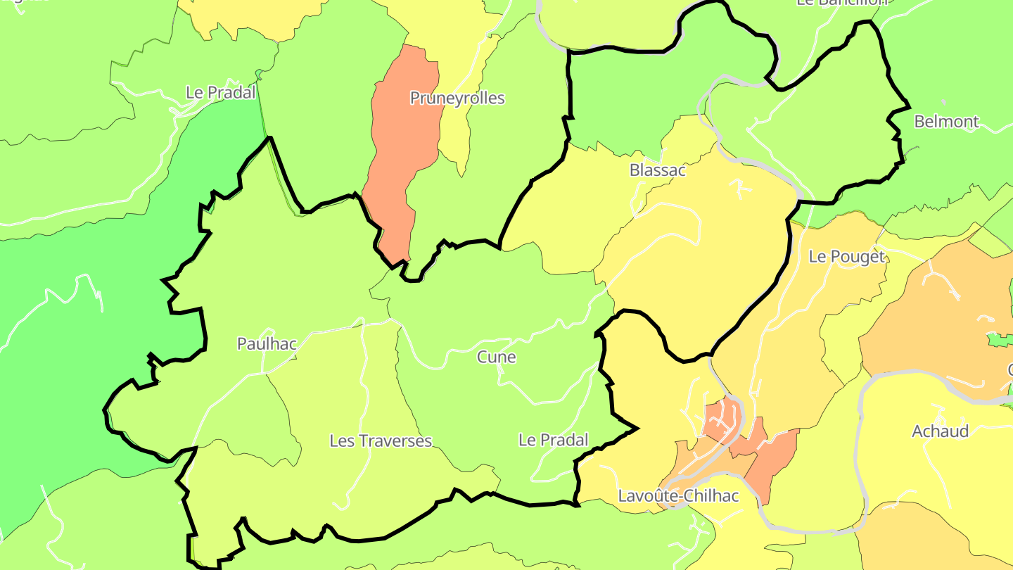 Carte des prix de l'immobilier Blassac