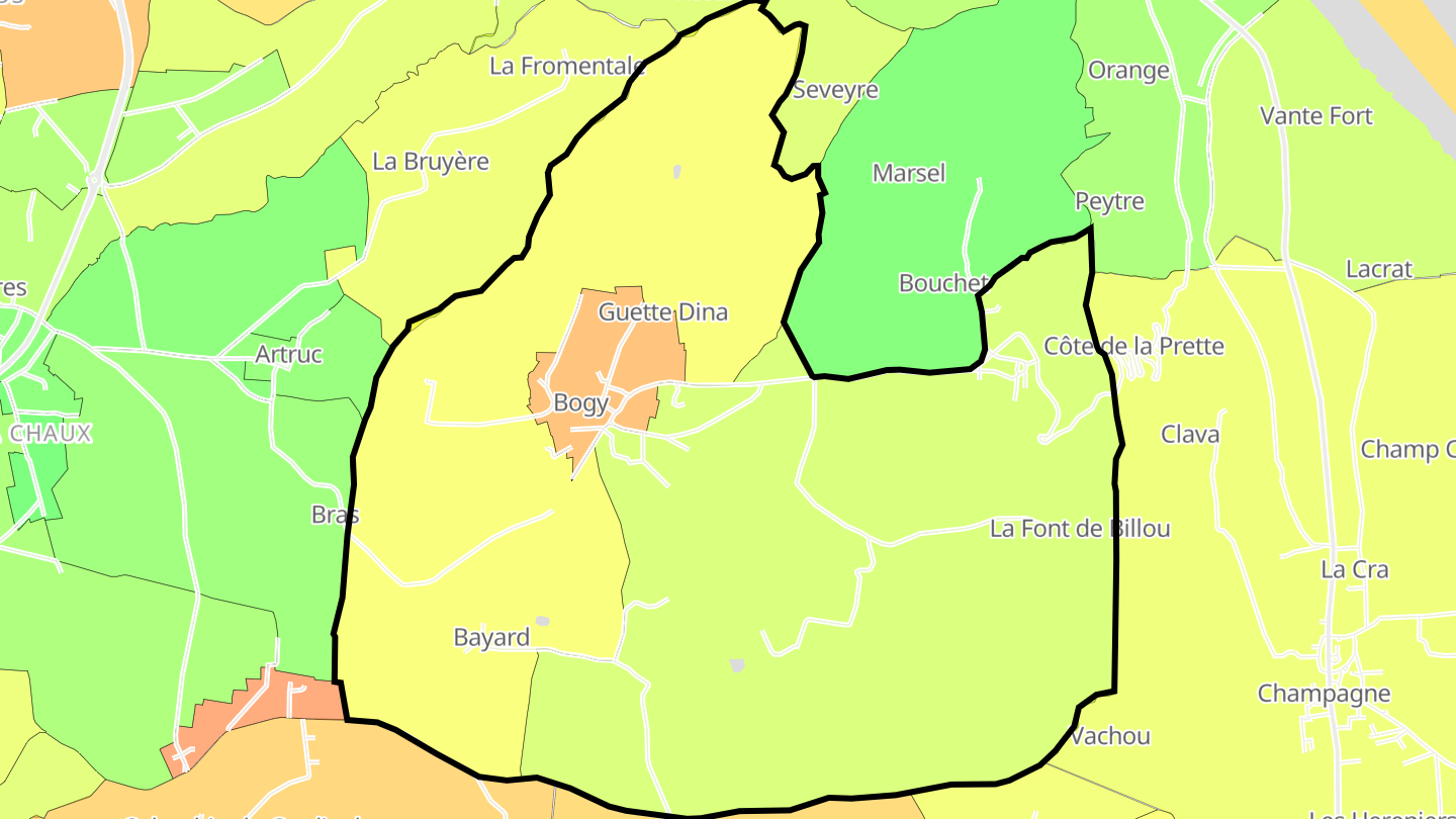 Carte des prix de l'immobilier Bogy