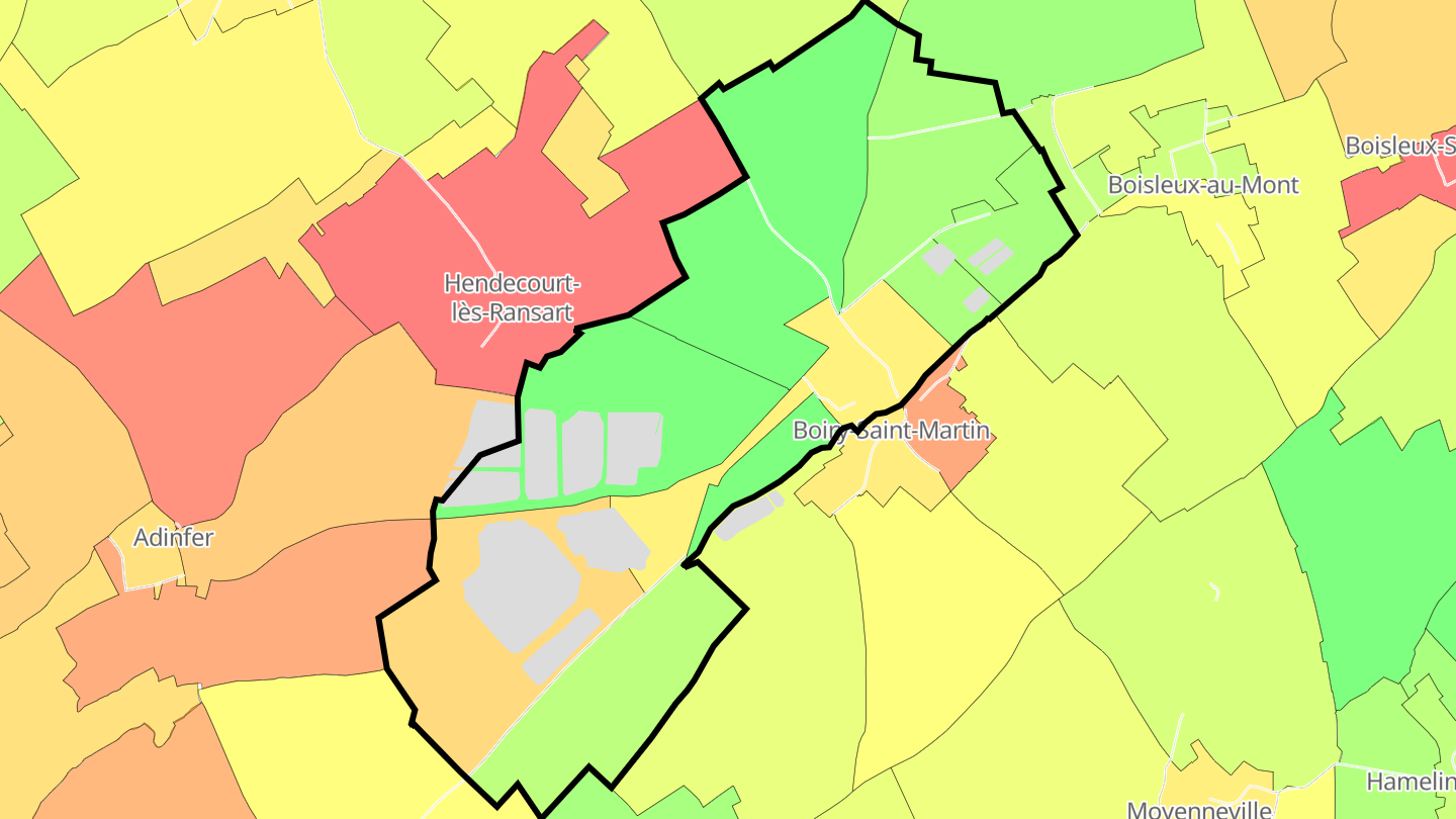Carte des prix de l'immobilier Boiry-Sainte-Rictrude