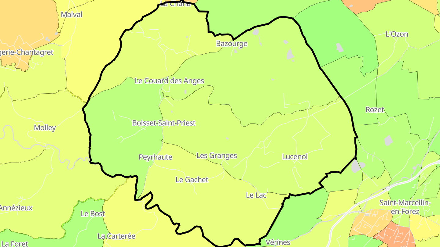 Carte des prix de l'immobilier Boisset-Saint-Priest