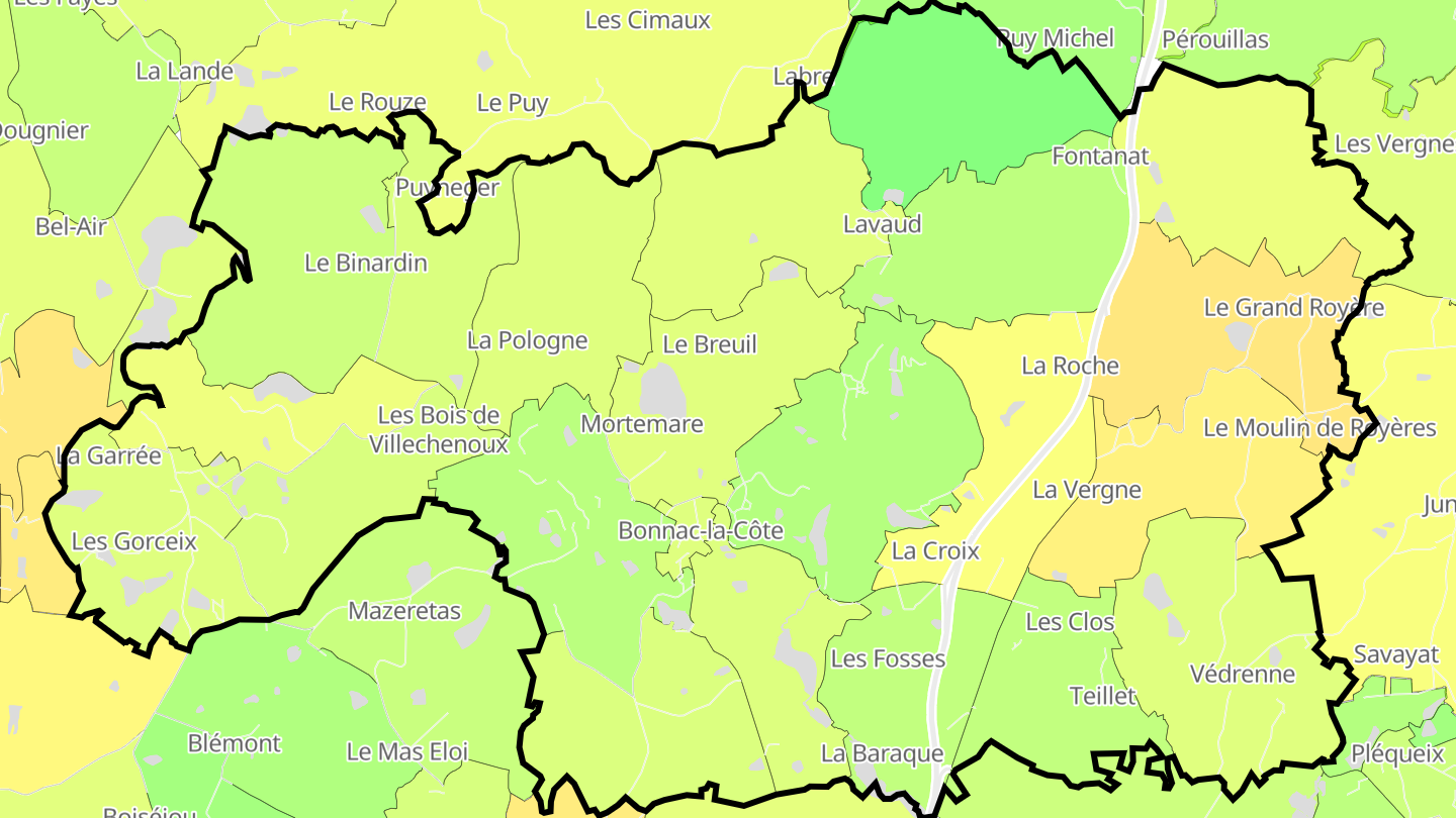 Carte des prix de l'immobilier Bonnac-la-Côte