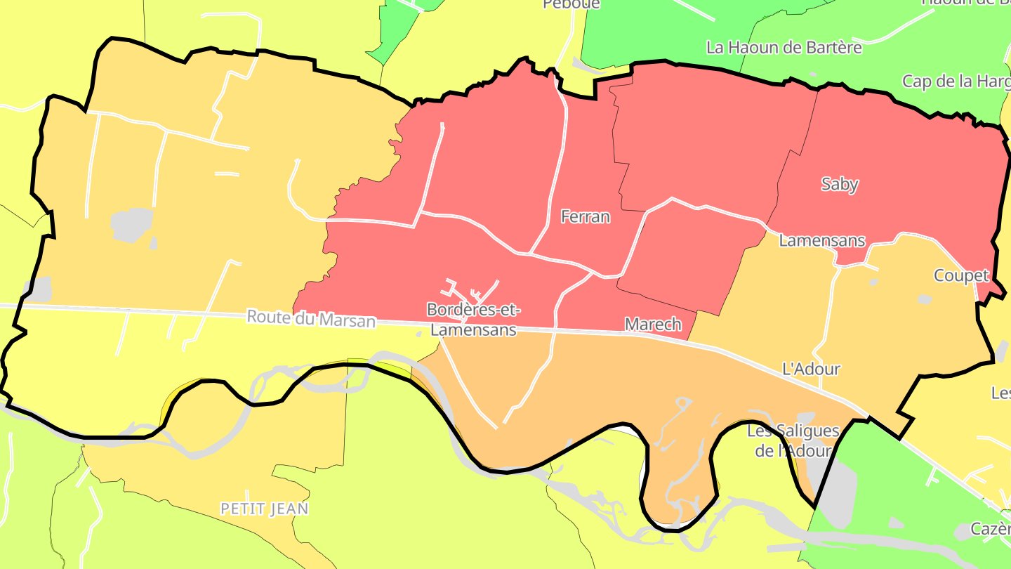 Carte des prix de l'immobilier Bordères-et-Lamensans