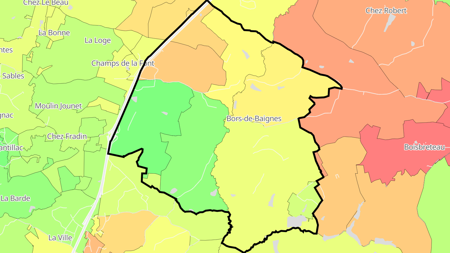 Carte des prix de l'immobilier Bors-de-Baignes