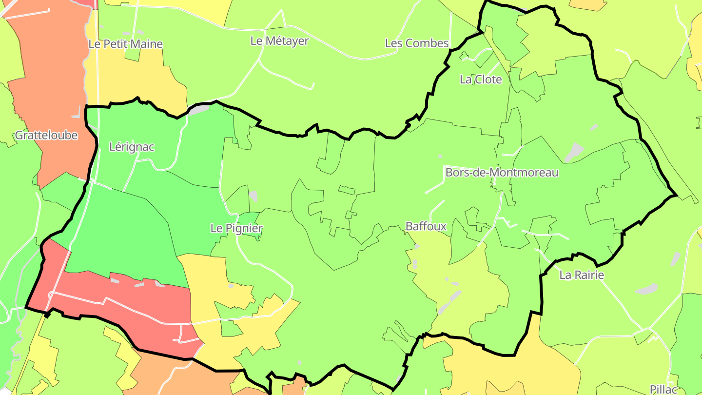 Carte des prix de l'immobilier Bors-de-Montmoreau