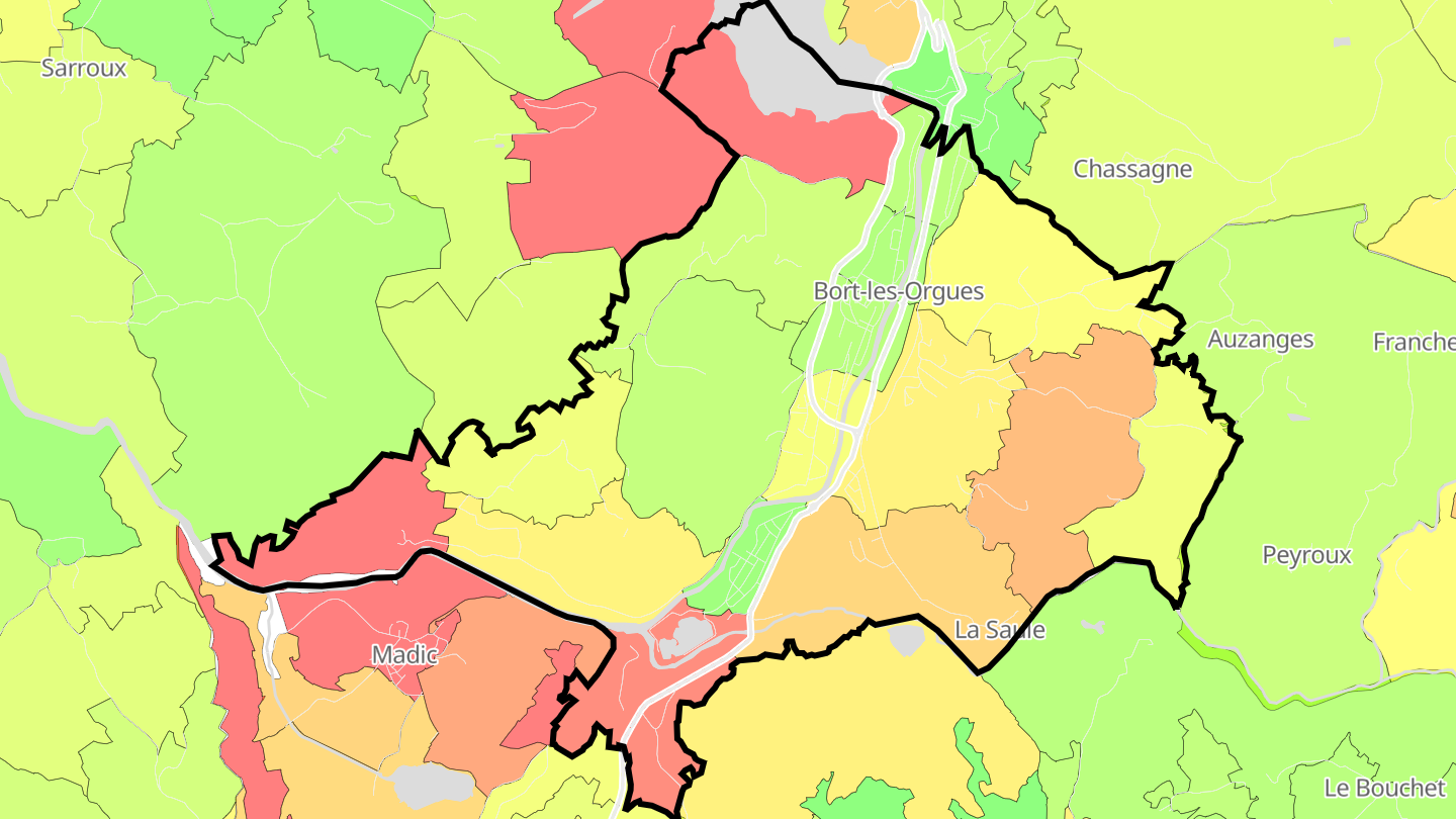Carte des prix de l'immobilier Bort-les-Orgues