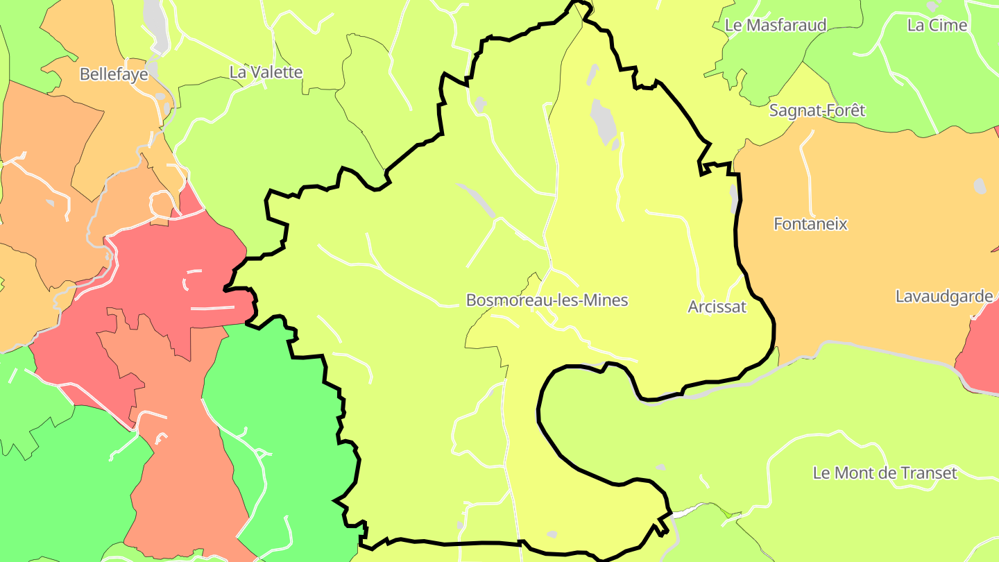 Carte des prix de l'immobilier Bosmoreau-les-Mines