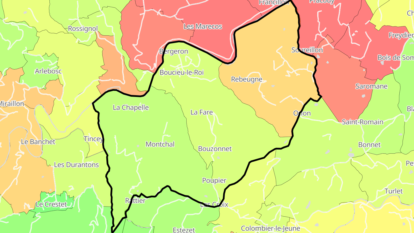 Carte des prix de l'immobilier Boucieu-le-Roi